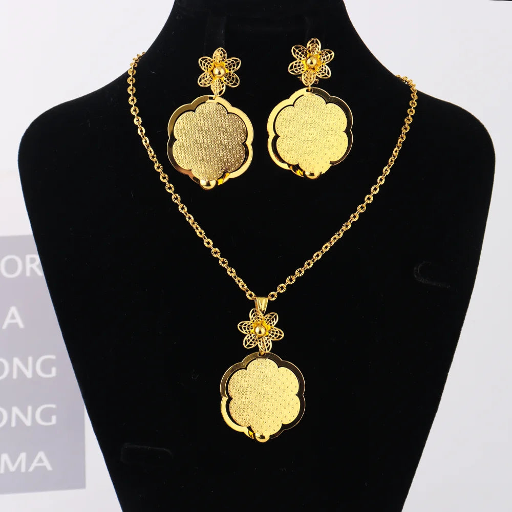 Luxury Gold Plated Jewelry Set Women Gold Color Necklace Set Italian Jewellery Sets Bride Necklace and Earrings African Gift