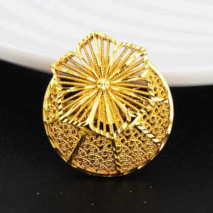 Luxury Dazzling Gold Color Necklace Earrings Ring Set for Women Gold Plated Flower Shape Jewelry Gift for Party Wedding
