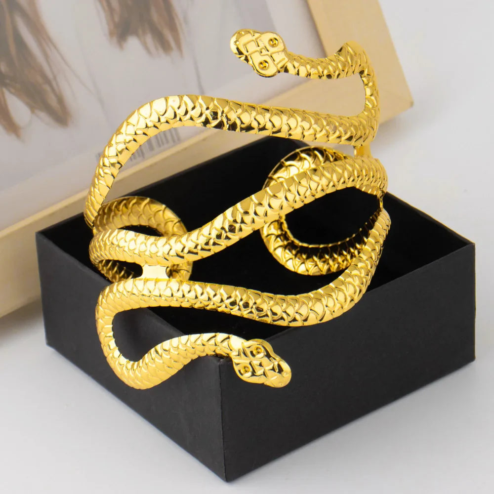 Mid East Women Vintage Snake Shape Upper Arm Bangle Nigeria Sexy Creative Adjustable Open Armlet Easter Date Party Body Jewelry