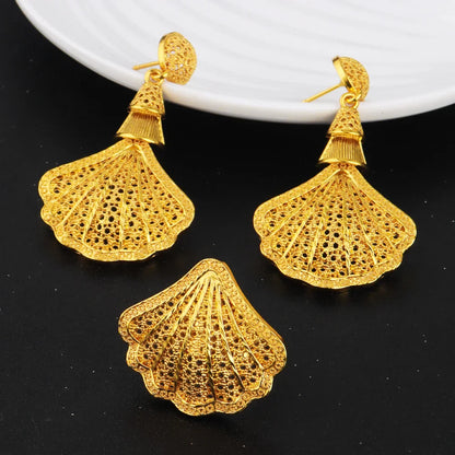 Arab Women Jewelery Set Nigerian Shell Shape Earrings Luxury Necklace Ring Easter Mother's Day Daily Gift Spring Promotion titk
