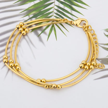 New Fashion Gold Color 3Pcs Line Jewelry Set For Women Elegant Little Pearl Earrings Bracelet Necklace Gift For Party Banquet