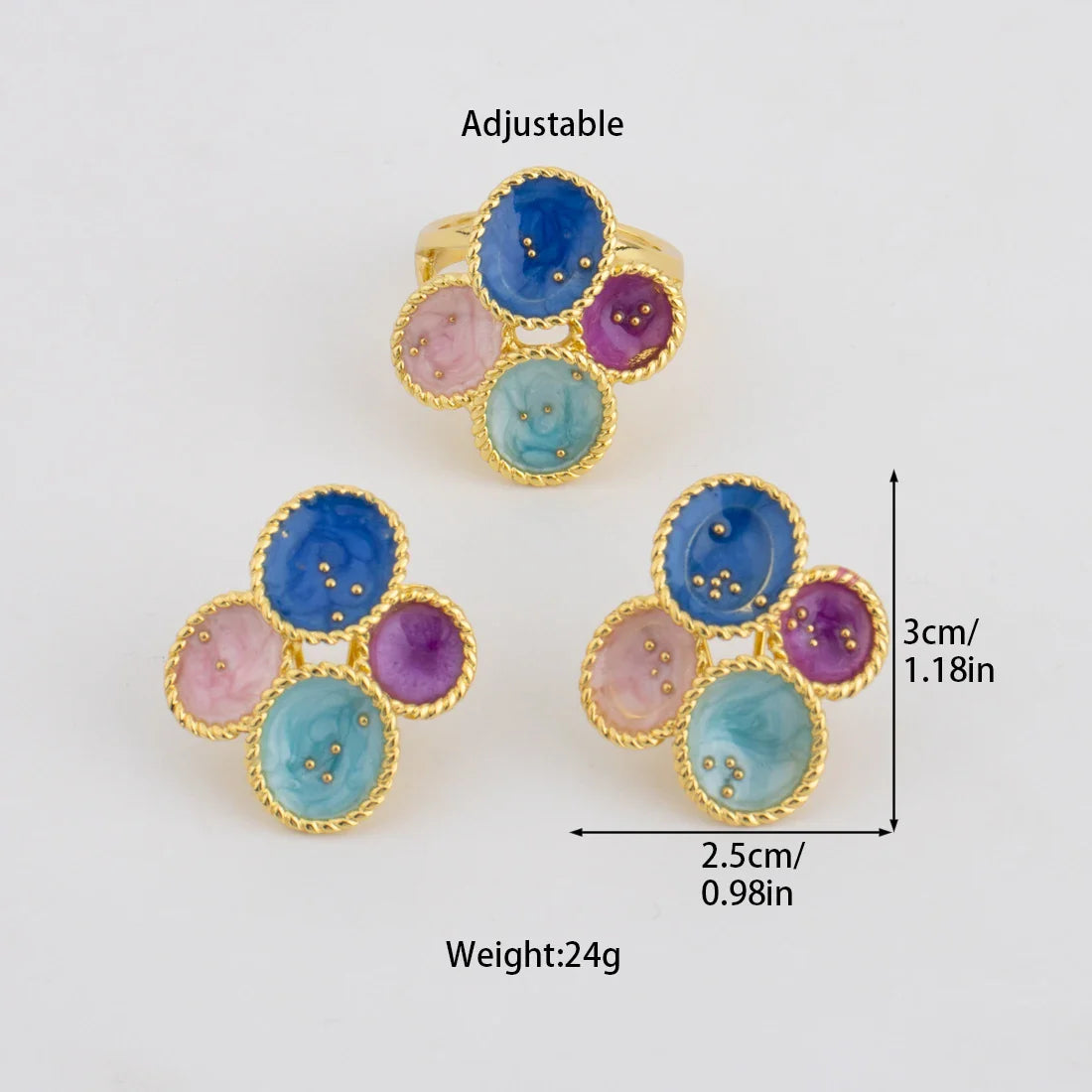 Luxury Gold Plated Flowers Jewelry Set Shape for Women Earrings&Ring Gift for Wedding Party  Anniversary Women's Day Celebration