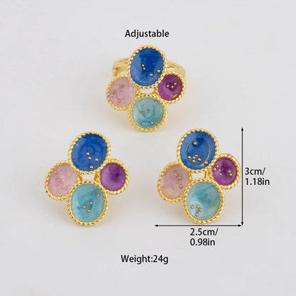 Luxury Gold Plated Flowers Jewelry Set Shape for Women Earrings&Ring Gift for Wedding Party  Anniversary Women's Day Celebration