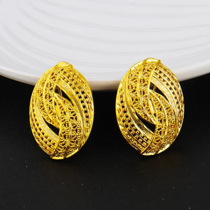 Low-key Luxury Gold Plated Necklace Ring Earrings Jewelry Set for Women Girl Noble Design Jewelry Accessories Gift For Party