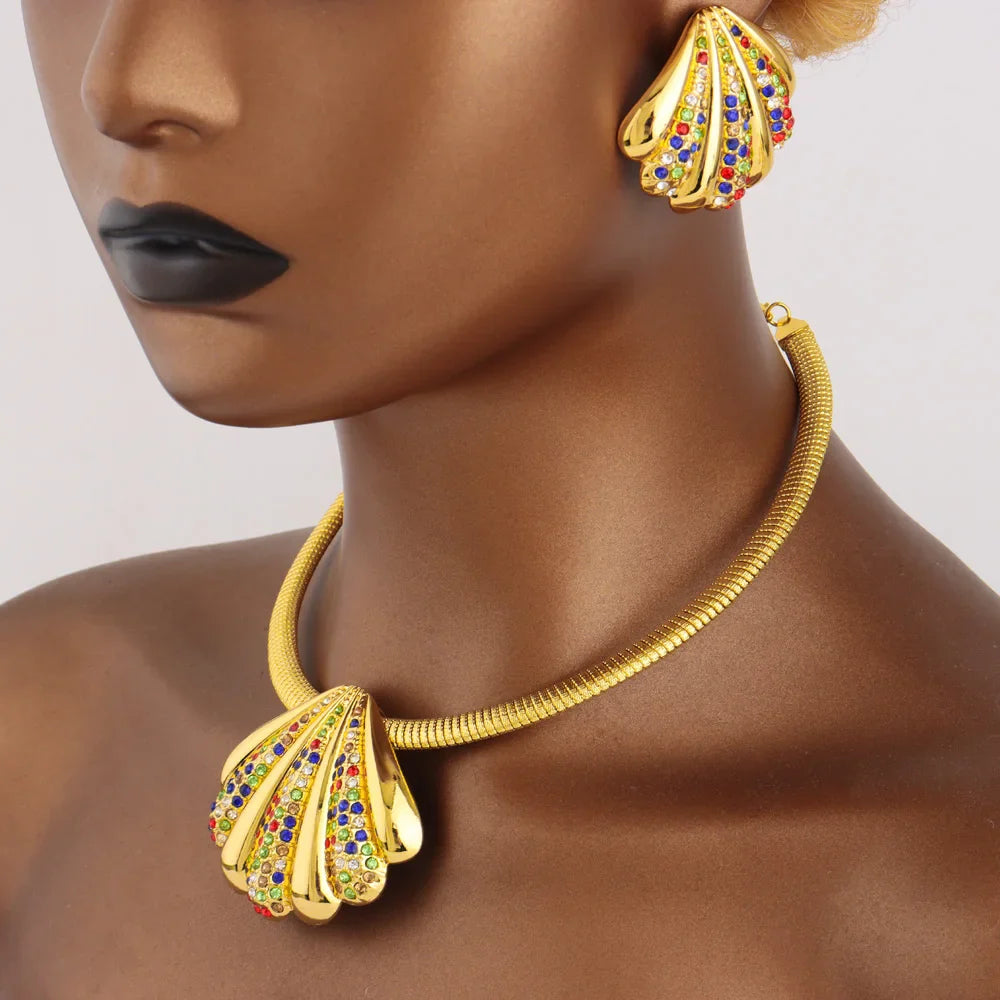 Starfish Shell Earrings Pendant Necklace Bracelet jewelry sets dubai Gold Plated Luxury jewelry Nigerian Italy Jewelry 4Pcs Set