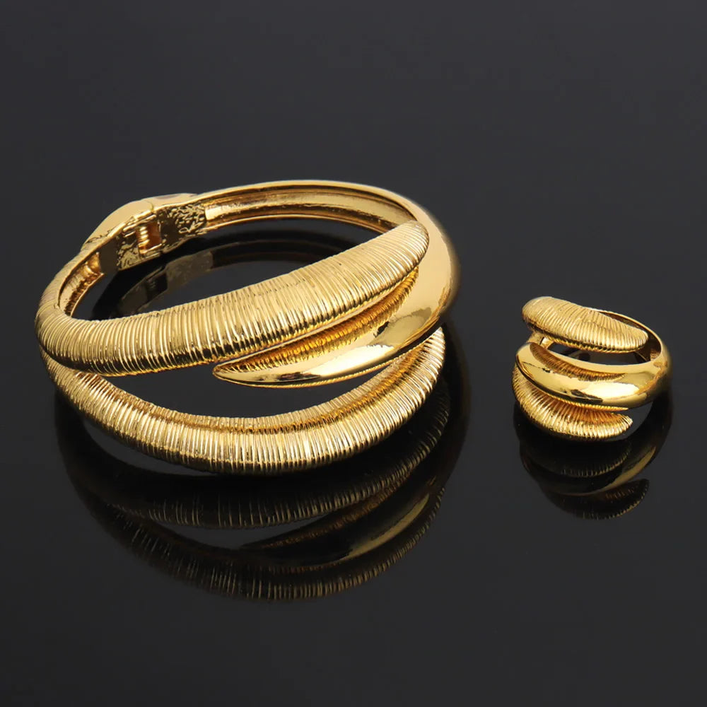 Luxury Gold Color Dragon Claw Shape Bangle Ring Set for Women Man Dubai Nigeria Noble Bracelet Rings Design Jewelry Gift Party