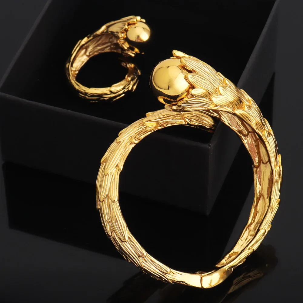 Bracelet For Women Gold Plated Woven Pattern Copper Zircon Bangle And Ring Dubai Jewelry Nigeria Trending Wedding Party Gift