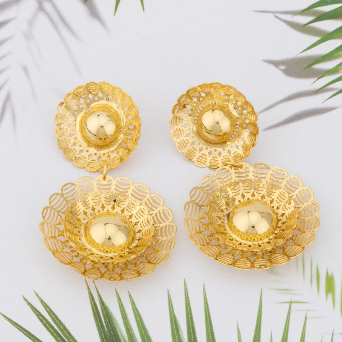 2025 Luxury Women's 4Pcs Jewellery Set Gold Color Flowers Shape Earrings Bracelets Necklace and Ring For Party Women's Day