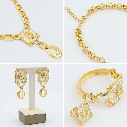 YM Jewelry Set For Women 18K Gold Color African Jewelry Accessories Earring Necklace Bracelet Ring For Woman Weddings Gift Party - YUEMING JEWELRY