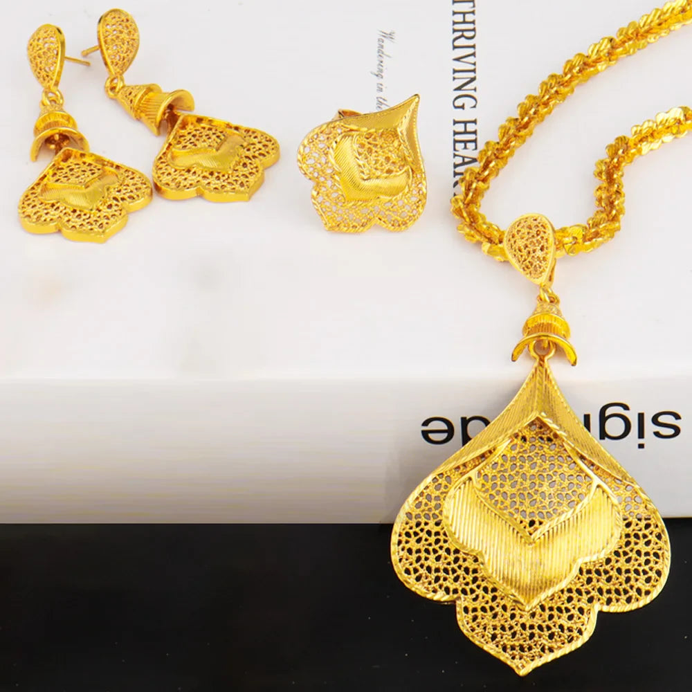 2025 Nigeria Classic Fashion Women Jewelry Sets Mystical Dubai Female Earrings Ring Flower Necklace For Party Wedding Easter Gif