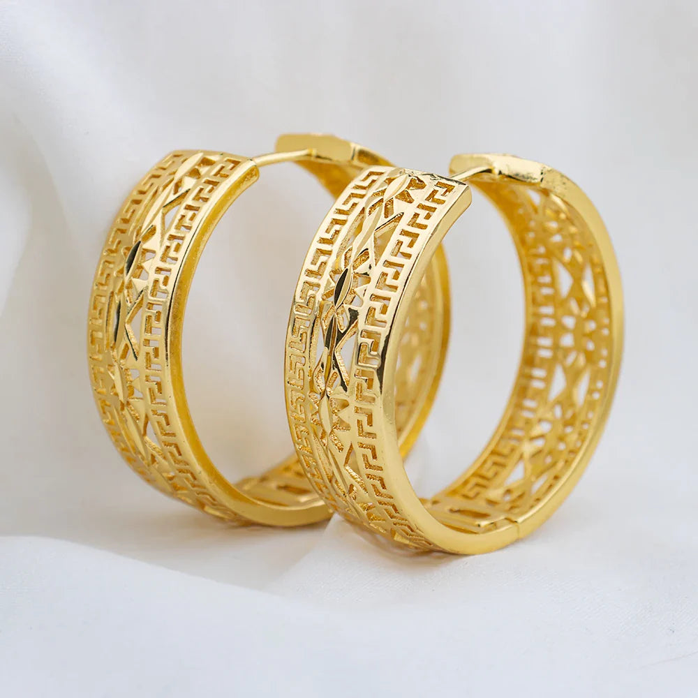 4set Gold Color Hoop Earrings for Women Exquisite Fashion Round Hollow-out Wedding Copper Earrings Engagement Jewelry Accessory - YUEMING JEWELRY