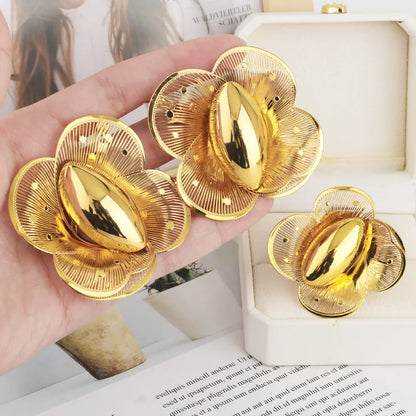 Luxury Shining Gold Color Earrings Ring Set for Women Bride Nigeria Noble Design Jewelry Gift for Wedding Party Accessories