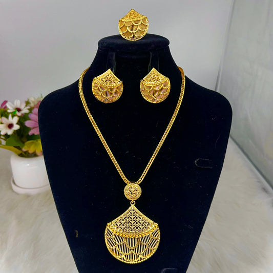 Stainless Steel Women's Necklace Earrings Ring 3PCS Set Vintage Design Jewelry Party Wedding Gifts for Nigeria Girl Bride