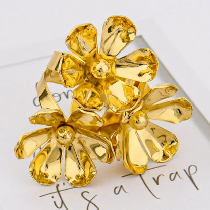 2025 Romantic Gold Color Floral Jewelry Set for Women 3Pc Earrings Bracelet Ring Mother's Day Women's Day Gift Party Accessories