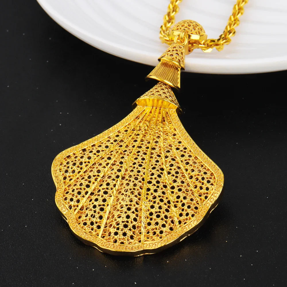 Arab Women Jewelery Set Nigerian Shell Shape Earrings Luxury Necklace Ring Easter Mother's Day Daily Gift Spring Promotion titk