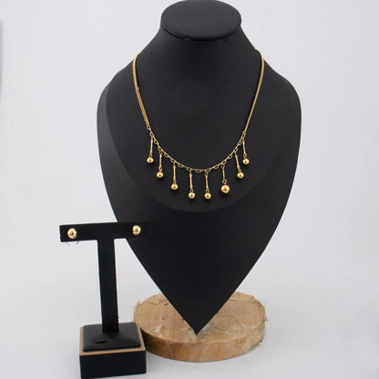 YM Newest Stainless Steel Gold Color Glossy Little Pearl Necklace Earrings For Women Girl Gift For Party Exquisite Jewelry Set