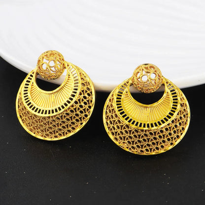 Dubai Luxury Gold Color Shining Necklace Earrings Ring Set for Women Noble Gold Plated Jewelry Gift for Party Wedding Banquet