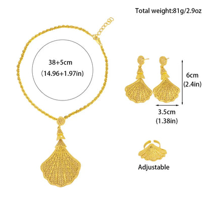 Arab Women Jewelery Set Nigerian Shell Shape Earrings Luxury Necklace Ring Easter Mother's Day Daily Gift Spring Promotion titk