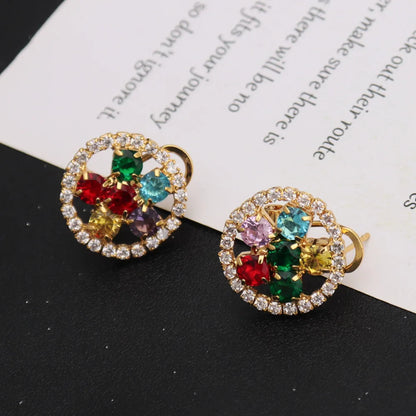 Luxury Noble Gold Color Necklace Earrings Bracelet Ring Set For Women Round Shape Jewelry Set For Party Wedding Banquet Gift