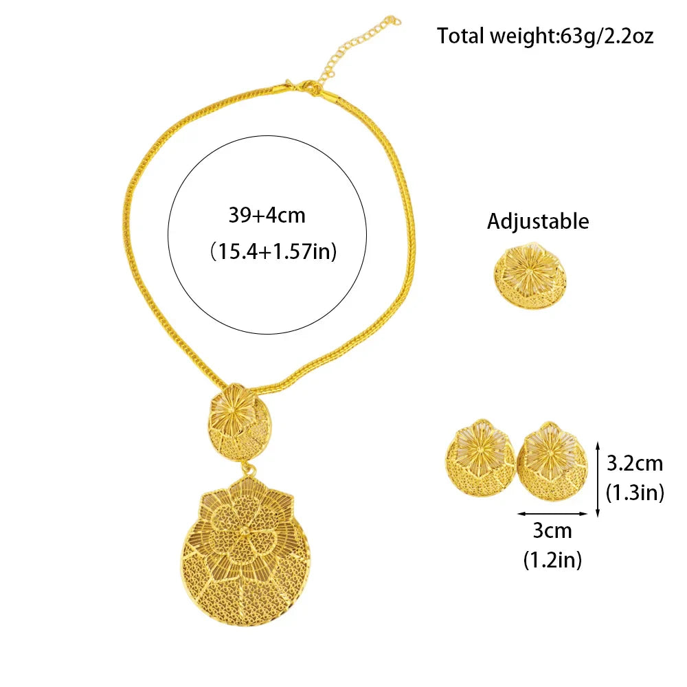 Ethiopia Women Jewelery Set Mid East Flower Earrings Luxury Necklace Ring Easter Mother's Day Party Gift Spring Promotion Arab