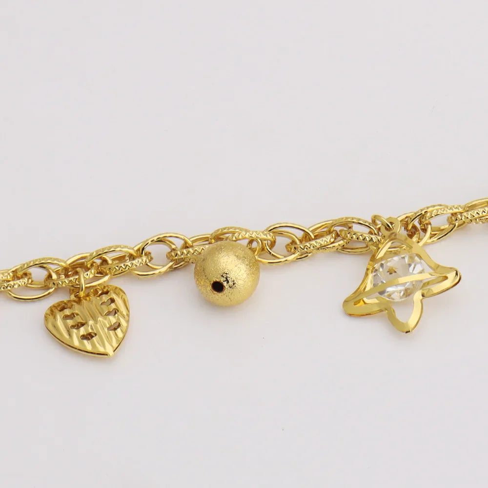 Luxury Gold Color Bangles Noble Women's Stainless Steel Jewelry Zircon Pendant Handmade Link Chain For African Party Wedding