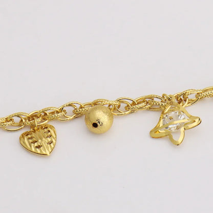 Luxury Gold Color Bangles Noble Women's Stainless Steel Jewelry Zircon Pendant Handmade Link Chain For African Party Wedding