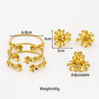 2025 Romantic Gold Color Floral Jewelry Set for Women 3Pc Earrings Bracelet Ring Mother's Day Women's Day Gift Party Accessories