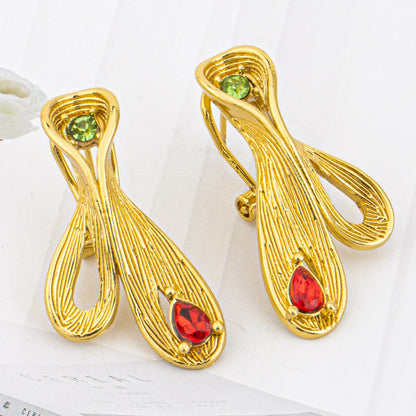 Dubai Luxury Gold Colour 4Pcs Jewelry Set Colored Gemstones Necklace Earrings Bracelet Ring Gift for Women's Day Party Wedding