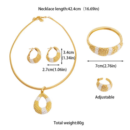 Africa Fashion Gold Plated Bangle Ring Earrings Necklace for Women Arab Multiple Beads Design Wedding Party Easter Jewelry Gift