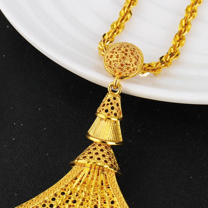 Luxury Gold Plated Sea Shell Shape Necklace Earrings Ring Set for Women Nigeria Elegant Design Jewelry for Party Wedding