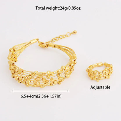 Luxury Dubai Gold Color Bangle And Ring For Women Noble Hollow Out Design Jewelry Set For Easter Gifts Wedding Arabic Party