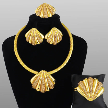 Starfish Shell Earrings Pendant Necklace Bracelet jewelry sets dubai Gold Plated Luxury jewelry Nigerian Italy Jewelry 4Pcs Set